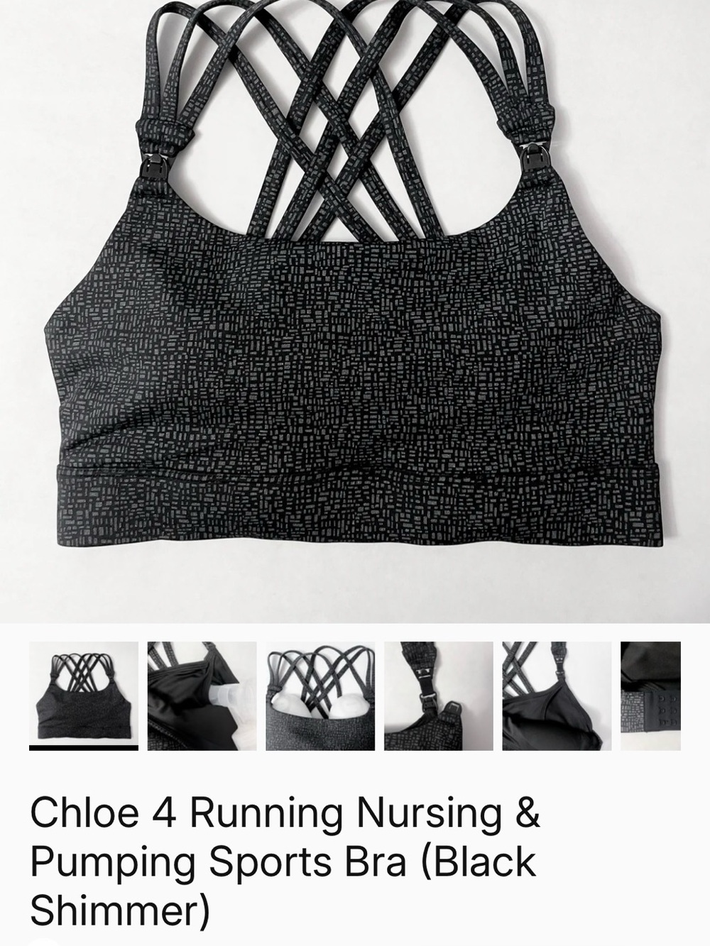 Chloe 4 Black Shimmer Crisscross Nursing & Pumping Sports Bra
